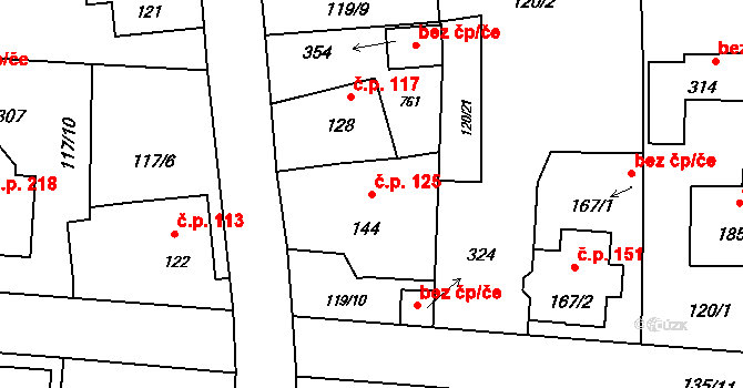 Příchovice 125 na parcele st. 144 v KÚ Příchovice u Přeštic, Katastrální mapa