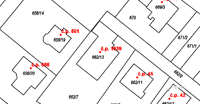 Rumburk 1 1639, Rumburk na parcele st. 662/13 v KÚ Rumburk, Katastrální mapa