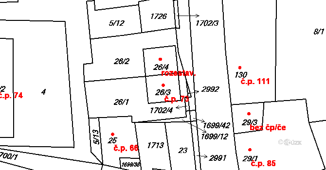 Petrovice 73 na parcele st. 26/3 v KÚ Petrovice u Moravského Krumlova, Katastrální mapa