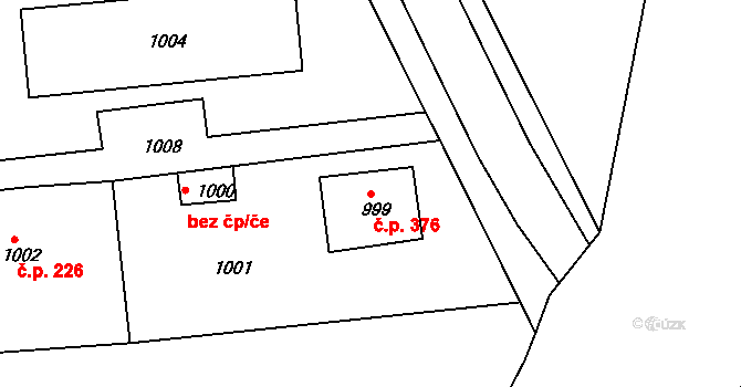 Dřevohostice 376 na parcele st. 999 v KÚ Dřevohostice, Katastrální mapa