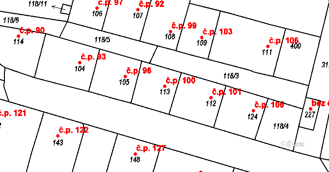 Hospozín 100 na parcele st. 113 v KÚ Hospozín, Katastrální mapa