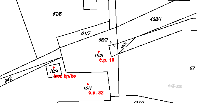 Zminný 10, Dašice na parcele st. 10/3 v KÚ Zminný, Katastrální mapa