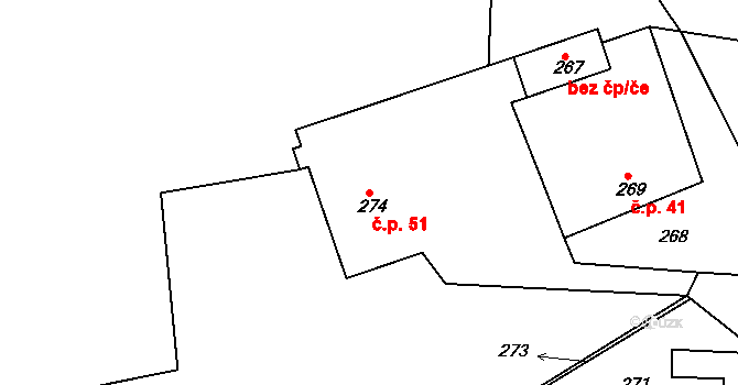 Chomýž 51 na parcele st. 274 v KÚ Chomýž, Katastrální mapa