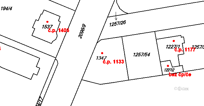 Šumperk 1133 na parcele st. 1347 v KÚ Šumperk, Katastrální mapa