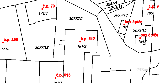 Týnec nad Sázavou 512 na parcele st. 181/2 v KÚ Týnec nad Sázavou, Katastrální mapa