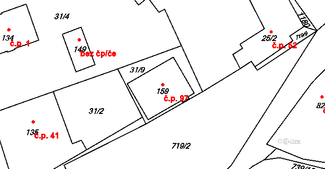 Hořešovice 97 na parcele st. 159 v KÚ Hořešovice, Katastrální mapa