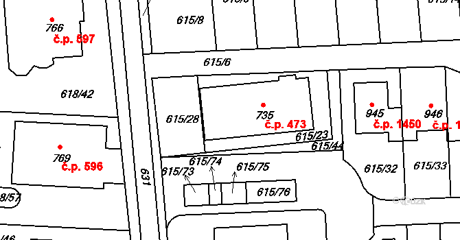 Olešovice 473, Kamenice na parcele st. 735 v KÚ Ládví, Katastrální mapa
