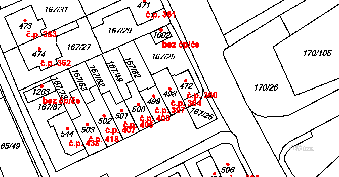 Košťany 364 na parcele st. 498 v KÚ Košťany, Katastrální mapa