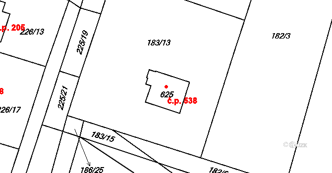 Raškovice 538 na parcele st. 625 v KÚ Raškovice, Katastrální mapa