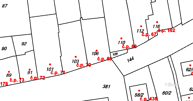 Křelov 69, Křelov-Břuchotín na parcele st. 106 v KÚ Křelov, Katastrální mapa