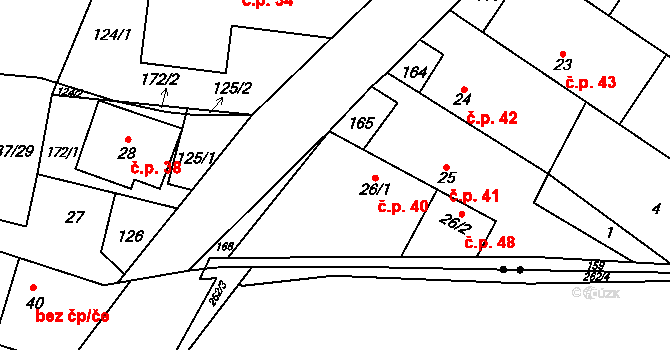 Olešnice 40, Bouzov na parcele st. 26/1 v KÚ Olešnice u Bouzova, Katastrální mapa