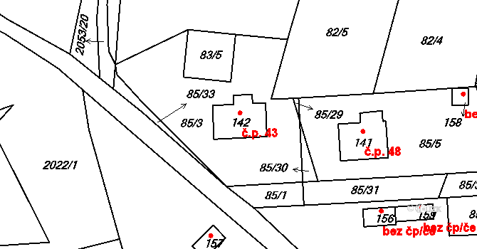 Zahrádka 43, Rožmitál na Šumavě na parcele st. 142 v KÚ Zahrádka, Katastrální mapa