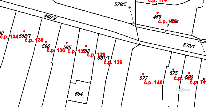 Jilemnice 139 na parcele st. 581/1 v KÚ Jilemnice, Katastrální mapa