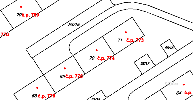 Lutyně 774, Orlová na parcele st. 70 v KÚ Horní Lutyně, Katastrální mapa
