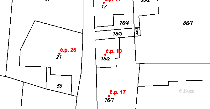 Mlýnický Dvůr 10, Červená Voda na parcele st. 16/2 v KÚ Mlýnický Dvůr, Katastrální mapa