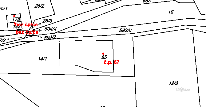 Říčky 67, Orlické Podhůří na parcele st. 85 v KÚ Říčky u Orlického Podhůří, Katastrální mapa