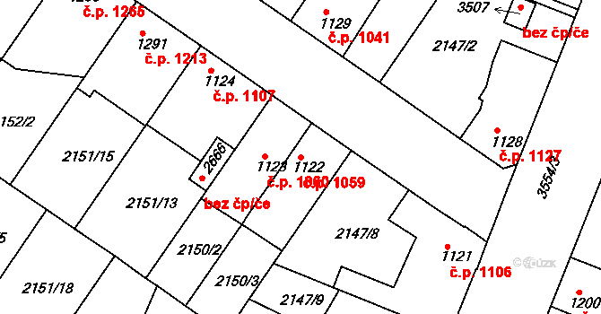 Lysá nad Labem 1059 na parcele st. 1122 v KÚ Lysá nad Labem, Katastrální mapa