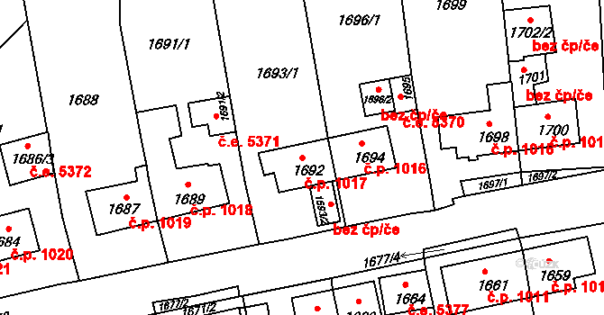 Kadaň 1017 na parcele st. 1692 v KÚ Kadaň, Katastrální mapa