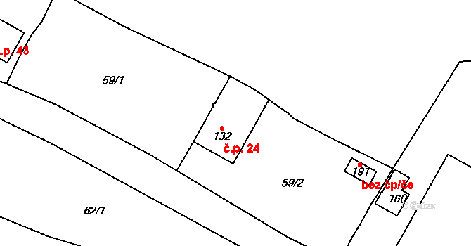 Lysec 24, Bžany na parcele st. 132 v KÚ Lysec, Katastrální mapa