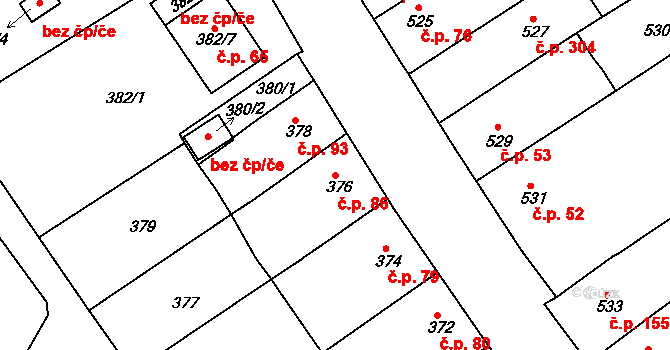 Proboštov 86 na parcele st. 376 v KÚ Proboštov u Teplic, Katastrální mapa