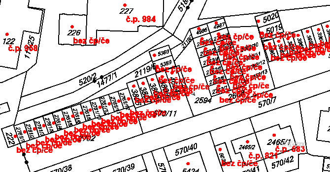 Borovina 988, Třebíč na parcele st. 3809 v KÚ Třebíč, Katastrální mapa