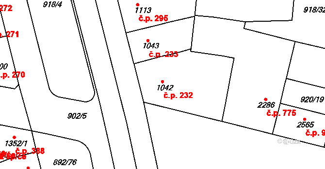 Horka-Domky 232, Třebíč na parcele st. 1042 v KÚ Třebíč, Katastrální mapa