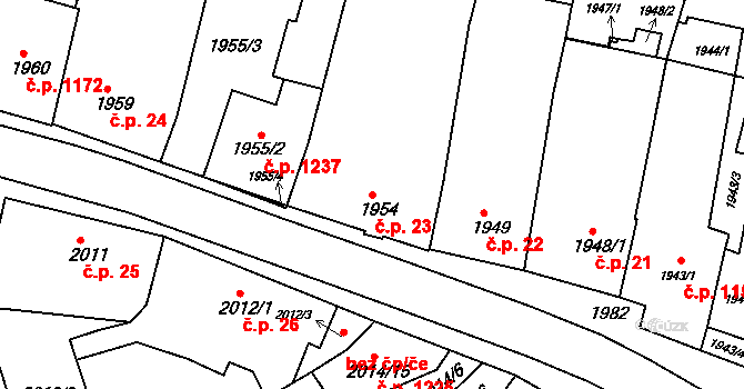 Černovice 23, Brno na parcele st. 1954 v KÚ Černovice, Katastrální mapa