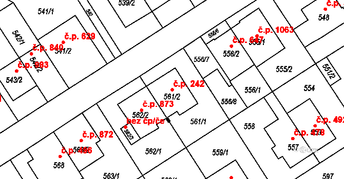 Komín 242, Brno na parcele st. 561/2 v KÚ Komín, Katastrální mapa
