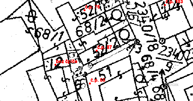 Těmice 87 na parcele st. 52/2 v KÚ Těmice u Kamenice nad Lipou, Katastrální mapa