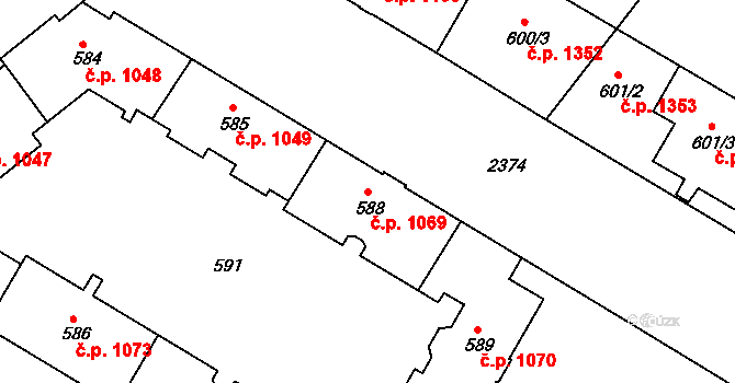 Trnovany 1069, Teplice na parcele st. 588 v KÚ Teplice-Trnovany, Katastrální mapa