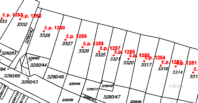 Frýdek 1257, Frýdek-Místek na parcele st. 3325 v KÚ Frýdek, Katastrální mapa