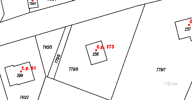 Lubno 173, Frýdlant nad Ostravicí na parcele st. 258 v KÚ Lubno, Katastrální mapa