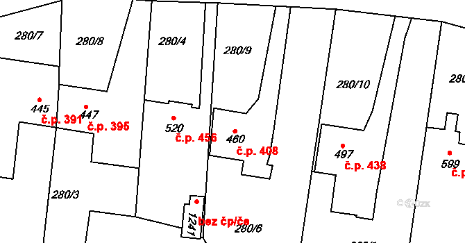 Blovice 408 na parcele st. 460 v KÚ Blovice, Katastrální mapa