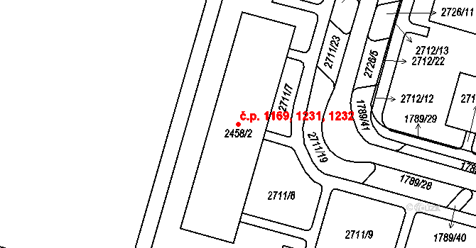 Cheb 1169,1231,1232 na parcele st. 2458/2 v KÚ Cheb, Katastrální mapa