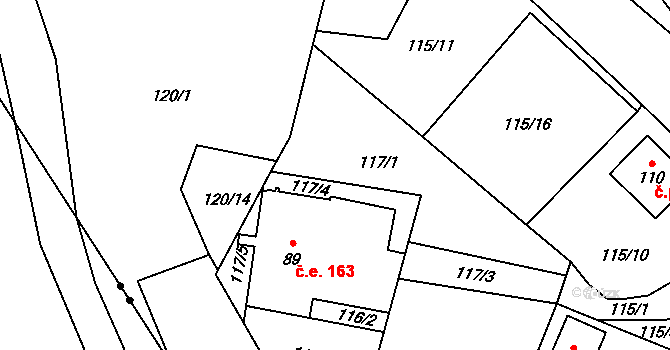 Boleboř 163 na parcele st. 89 v KÚ Boleboř, Katastrální mapa