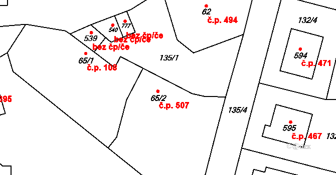 Zásmuky 507 na parcele st. 65/2 v KÚ Zásmuky, Katastrální mapa