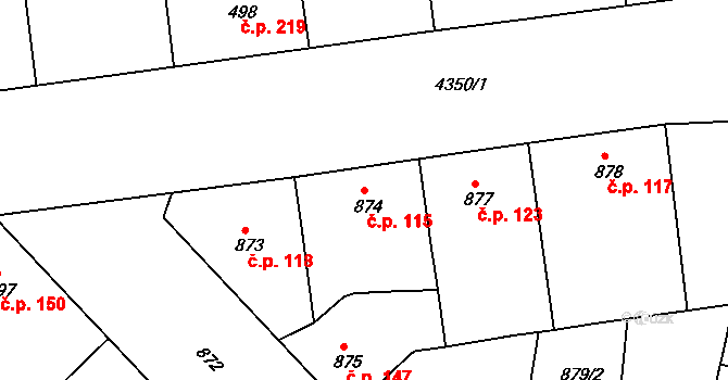 Žižkov 115, Praha na parcele st. 874 v KÚ Žižkov, Katastrální mapa