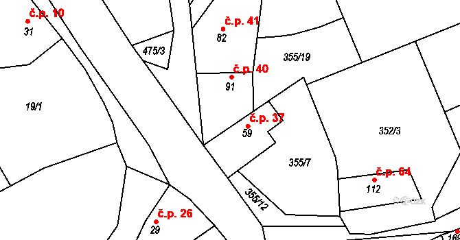 Černín 37, Zdice na parcele st. 59 v KÚ Černín u Zdic, Katastrální mapa