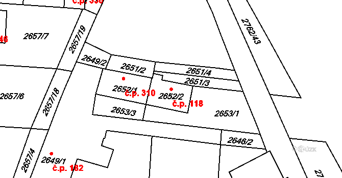 Příbram IV 118, Příbram na parcele st. 2652/2 v KÚ Příbram, Katastrální mapa