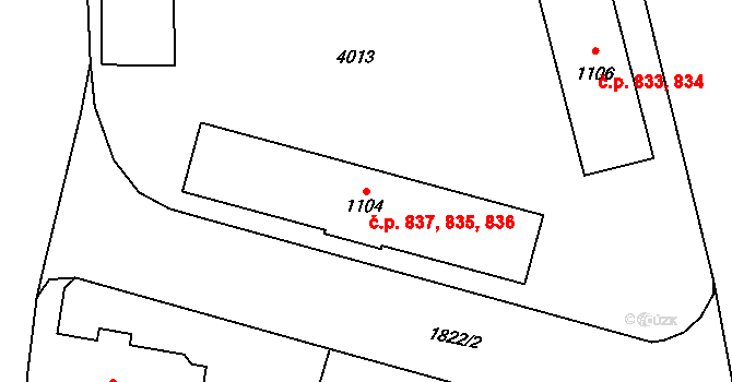 Vrchlabí 835,836,837 na parcele st. 1104 v KÚ Vrchlabí, Katastrální mapa