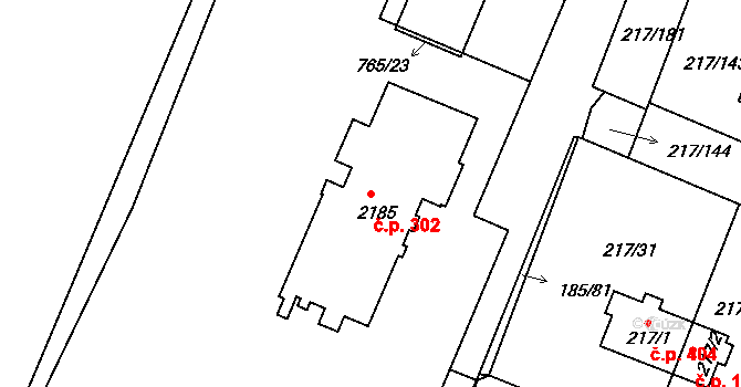 Sezimovo Ústí 302 na parcele st. 2185 v KÚ Sezimovo Ústí, Katastrální mapa