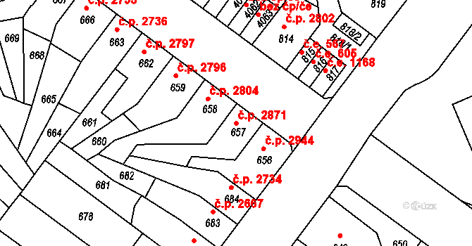 Chomutov 2871 na parcele st. 657 v KÚ Chomutov II, Katastrální mapa