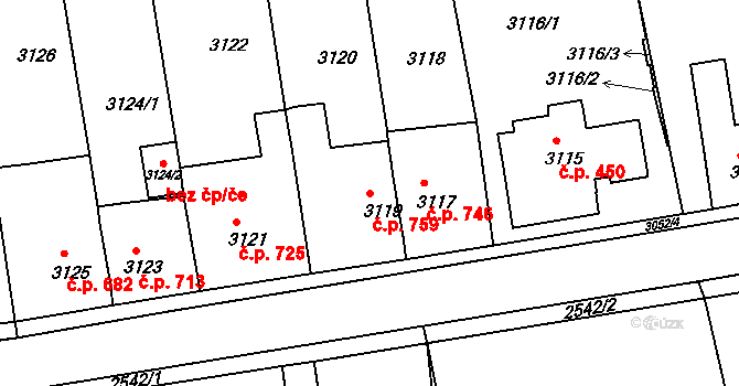 Jirkov 759 na parcele st. 3119 v KÚ Jirkov, Katastrální mapa