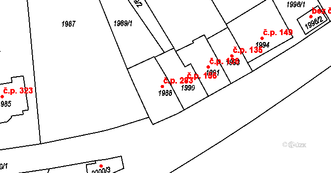 Mostecké Předměstí 283, Bílina na parcele st. 1988 v KÚ Bílina, Katastrální mapa