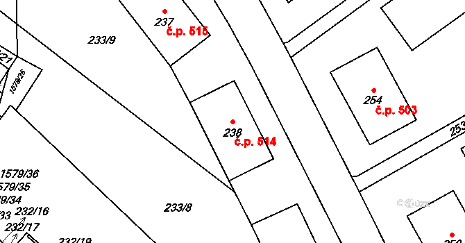 Zbýšov 514 na parcele st. 238 v KÚ Zbýšov u Oslavan, Katastrální mapa