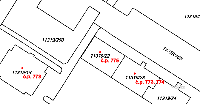 Severní Předměstí 775, Plzeň na parcele st. 11319/22 v KÚ Plzeň, Katastrální mapa