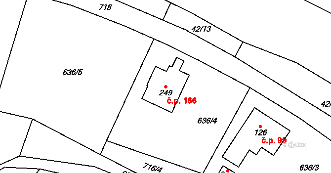 Lhotka 166, Česká Třebová na parcele st. 249 v KÚ Lhotka u České Třebové, Katastrální mapa