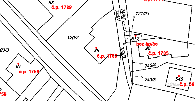 Havlíčkův Brod 1763 na parcele st. 89 v KÚ Perknov, Katastrální mapa