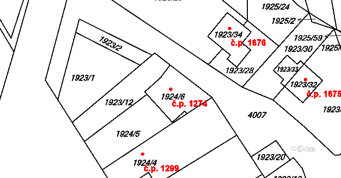 Holešov 1274 na parcele st. 1924/6 v KÚ Holešov, Katastrální mapa