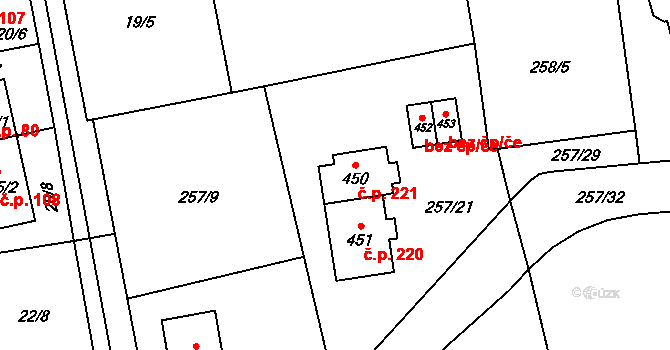 Jíloviště 221 na parcele st. 450 v KÚ Jíloviště, Katastrální mapa